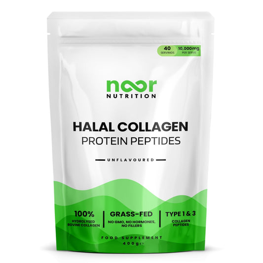 Noor Nutrition - Halal Bovine Collagen Peptides Powder 400g for Hair, Skin, Nails and Joints - Hydrolysed Collagen (Type 1 & 3) for Women and Men - High Levels of 8 Essential Amino Acids
