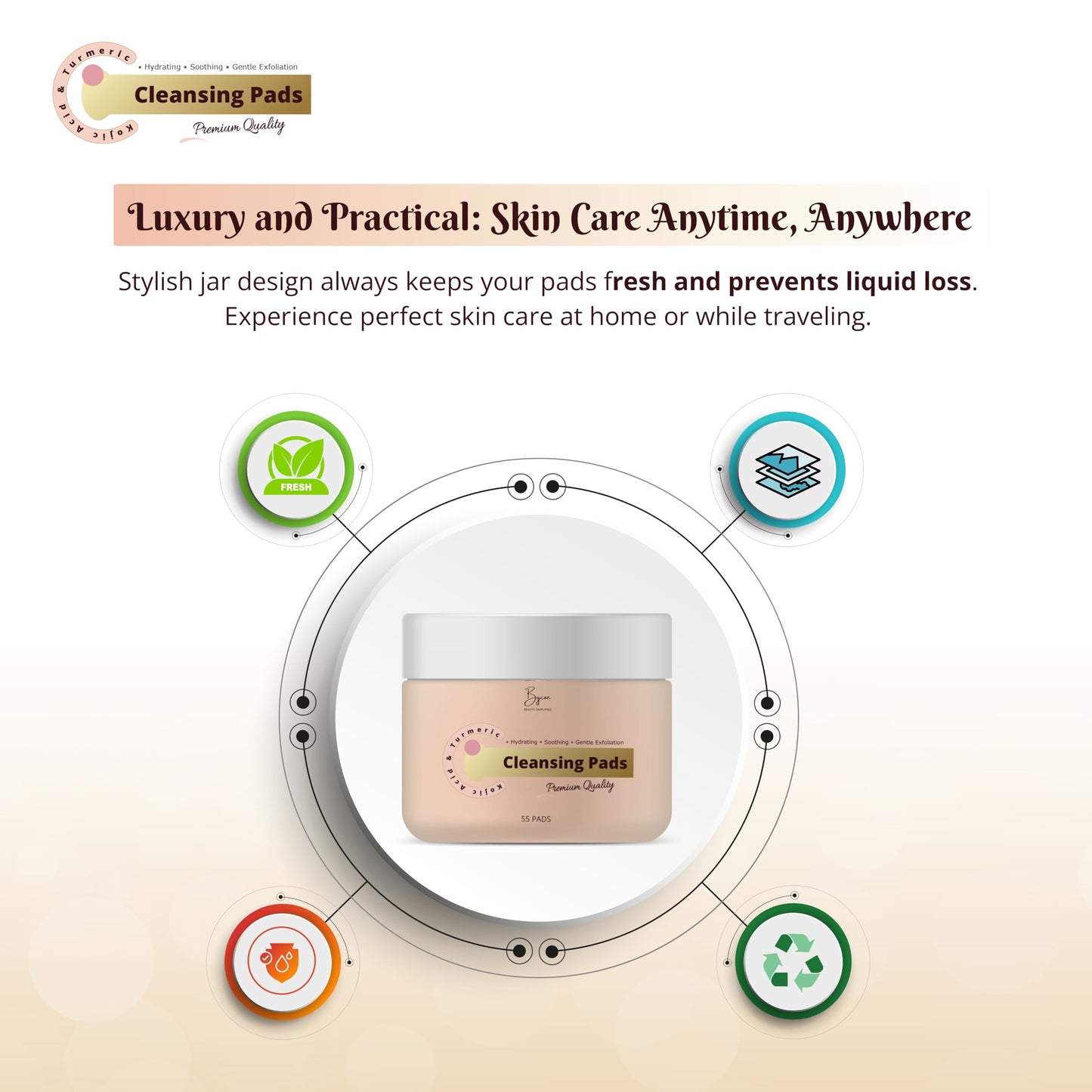 Kojic Acid And Turmeric Cleansing Pads, 55PCS, Turmeric Cleansing Pads for Dark Spots, Dark Spot Remover For Face, Turmeric Face Scrub Pads, Turmeric Kojic Acid Pads, Facial Cleanser for Turmeric Pads