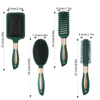 Hair Brush Set ，DDUP 4 PACK Anti Static Massage Oval Comb Round Vent Hair Brush，Detangling Brush ，Paddle Brush for Women Men （Green）