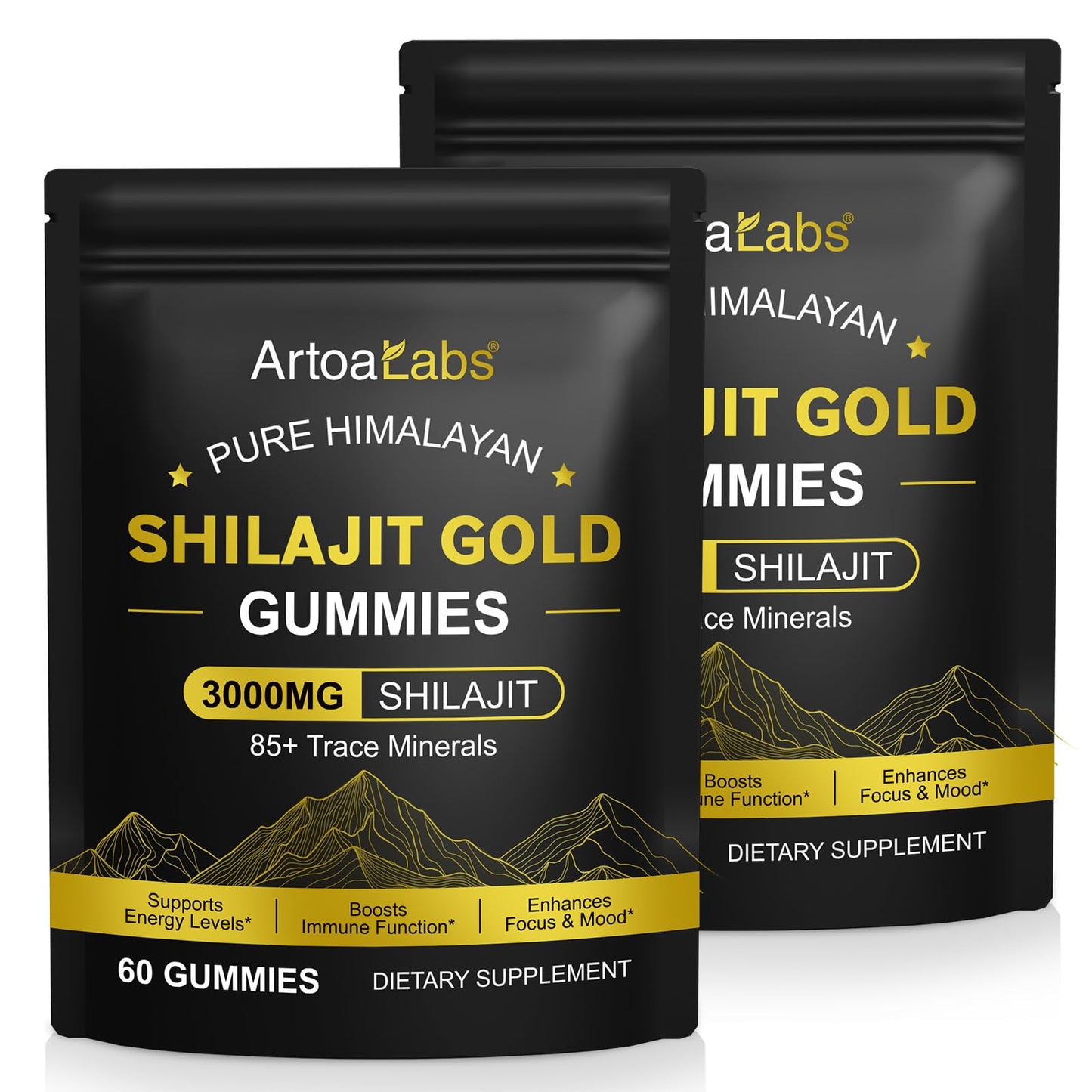 XINSZLIN 2PCS Shilajit Gummies for Men & Women Natural Himalayan Shilajit Gold Gummy, 3000mg, Rich in Ashwagandha and Gokshura with 85+ Minerals, Boost Your Vitality Health and Endurance, 60 Gummies