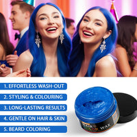 WOZUTUNT Blue Temporary Hair Color Wax Natural Hair Color Wax for Cosplay, Masquerade & Festivals Party – Easy Wash-Out Styling Pomade with Instant Results and Long-Lasting Hold