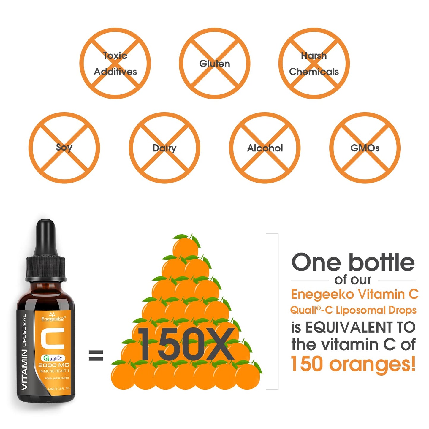 Enegeeko Liposomal Vitamin C Liquid 2000mg – High Absorption Vegan Formula for Immune & Antioxidant, Non-GMO, Gluten & Soy Free (60 ml (Pack of 2))