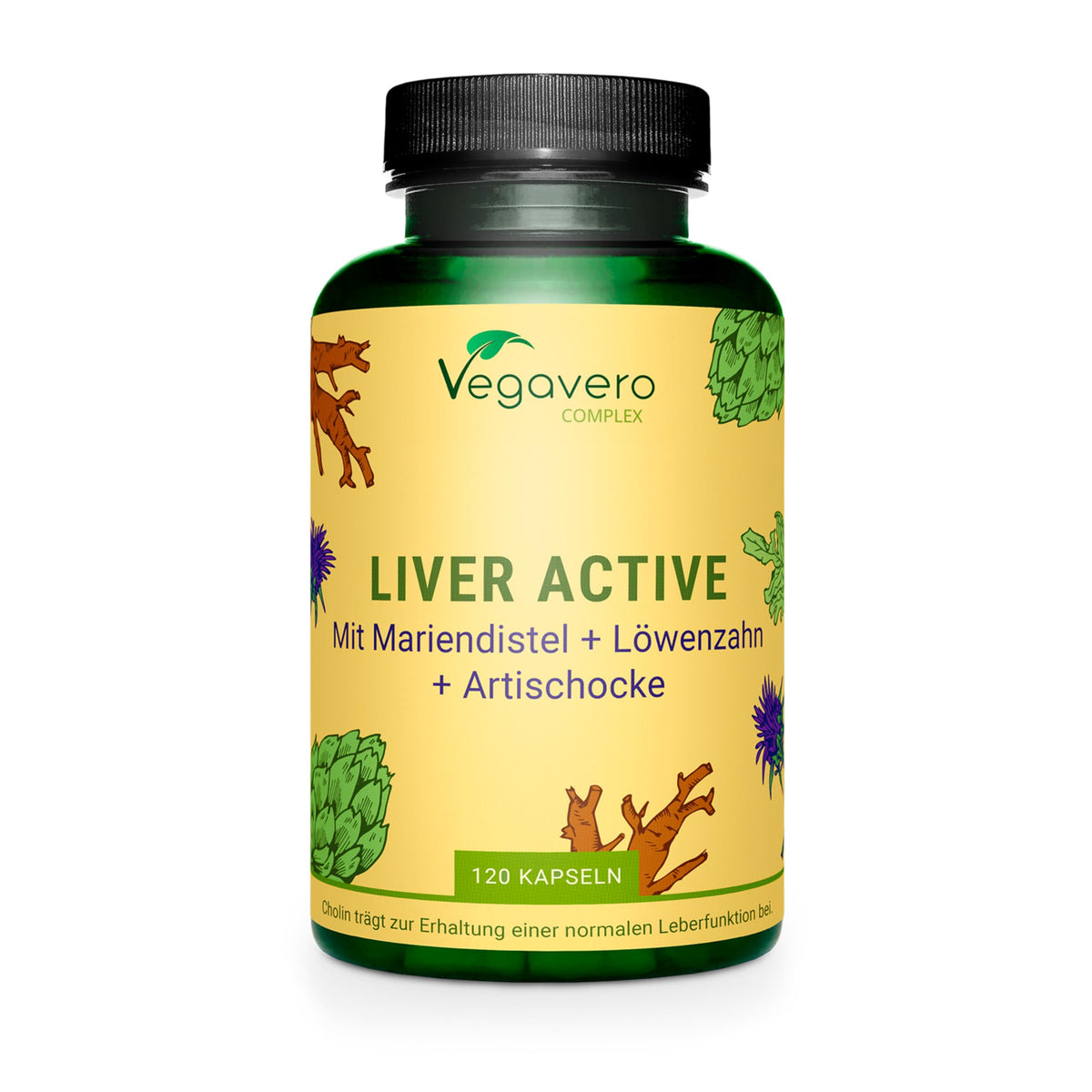 Vegavero Liver Support Supplements | with Artichoke, Chicory & Choline | Natural Cleanse Detox and Repair | NO Additives | 120 Vegan Capsules