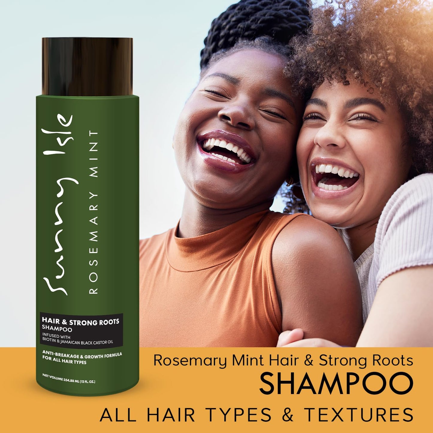 Sunny Isle Rosemary Mint Hair & Strong Roots Shampoo 12oz, Anti-Breakage Formula, Infused with Biotin and Jamaican Black Castor Oil, All Hair Types