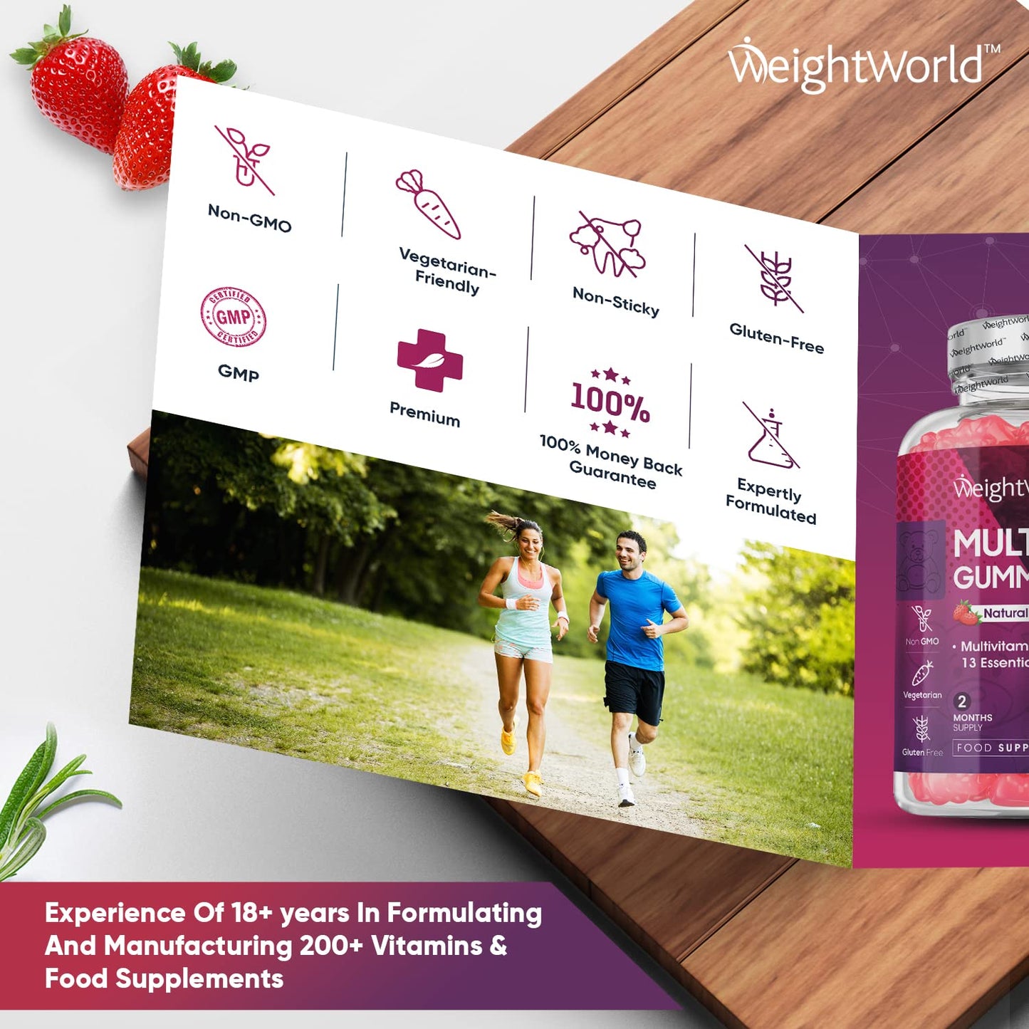 Multivitamin Gummies for Women & Men - 2 Months Supply - 13 Multivitamins & Minerals - 120 Vitamin Gummies - With Vitamin C, A, D, B, Biotin & Zinc - Strawberry Flavoured Chewable Multivitamins Adults