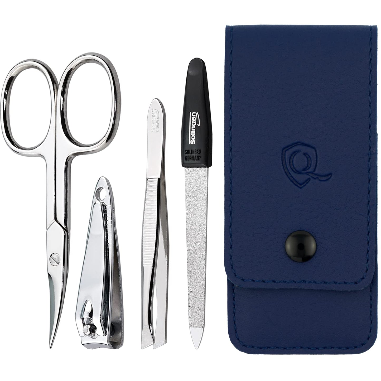 marQus Solingen Manicure Set for Women and Men - 4-Piece Nail Kit, comprising sharp scissors, tweezers, nailclippers, and sapphire nailfile - Ideal for travelling, blue