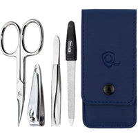 marQus Solingen Manicure Set for Women and Men - 4-Piece Nail Kit, comprising sharp scissors, tweezers, nailclippers, and sapphire nailfile - Ideal for travelling, blue