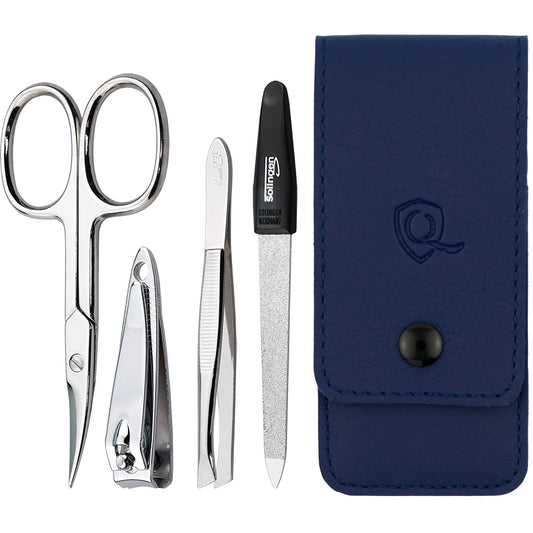 marQus Solingen Manicure Set for Women and Men - 4-Piece Nail Kit, comprising sharp scissors, tweezers, nailclippers, and sapphire nailfile - Ideal for travelling, blue