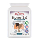 Nutrilus Biotin 120 Tablets 10,000µg - High Dose - Active D-Biotin - One-a-Day - Hair, Skin - Metabolism - Energy
