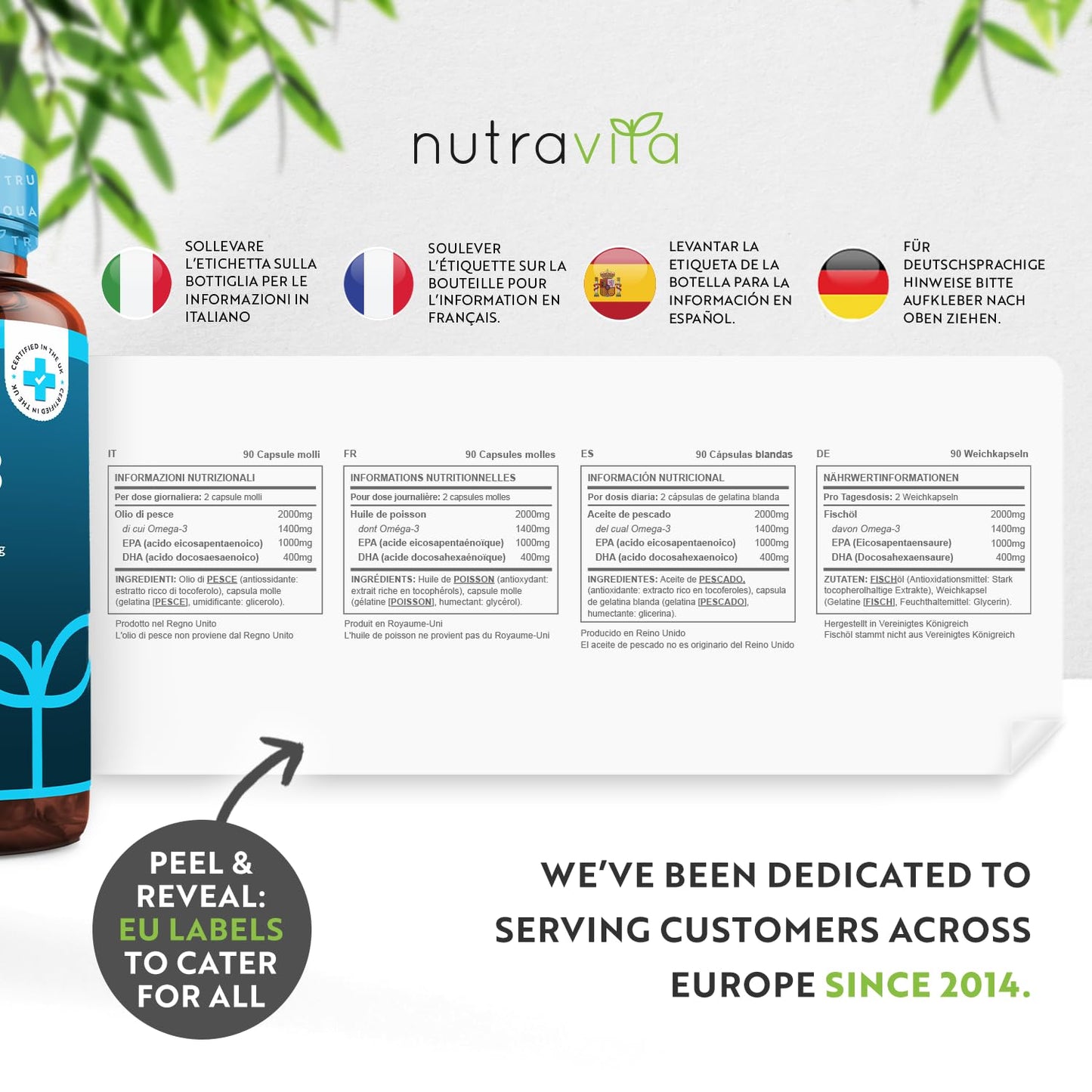 Highest Strength Omega 3 Fish Oil 2000mg - Providing 1000mg EPA & 400mg DHA per Serving - Sustainably Sourced & Contaminant Free - Made in The UK by Nutravita