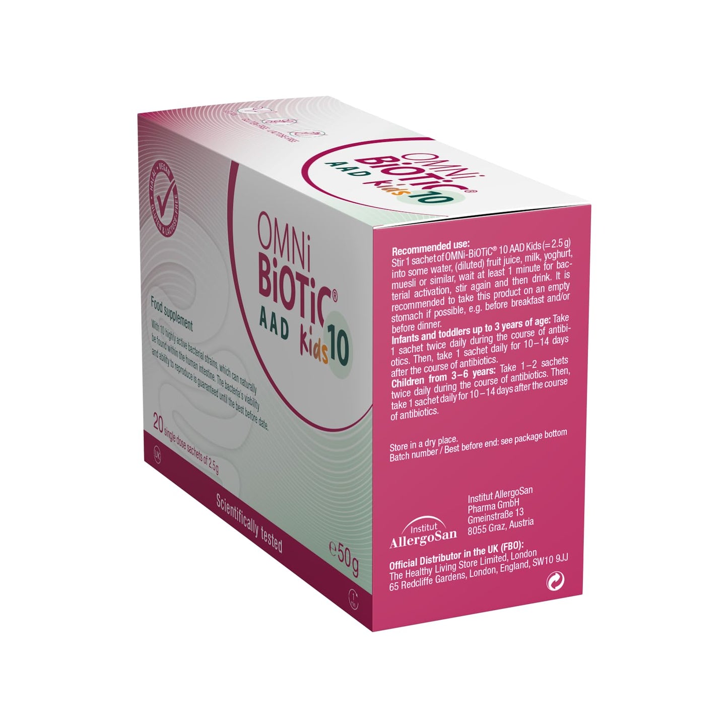 OMNi BiOTiC 10 AAD Kids | 20 sachets (50 g) | 10 Bacterial strains | 5 Billion Bacteria per Daily dose | Powder | with Inulin | Vegan | Gluten-Free | Lactose-Free | Halal | for Daily use