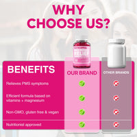 nutrisoul PMS Period Relief Gummies | Supplement for Women | 2000mg Magnesium with Vitamins B6, E, D3 | 60 Non-GMO, Cold Pressed, Vegan, Gluten Free Capsules with Chasteberry Extract | Natural Ingredients