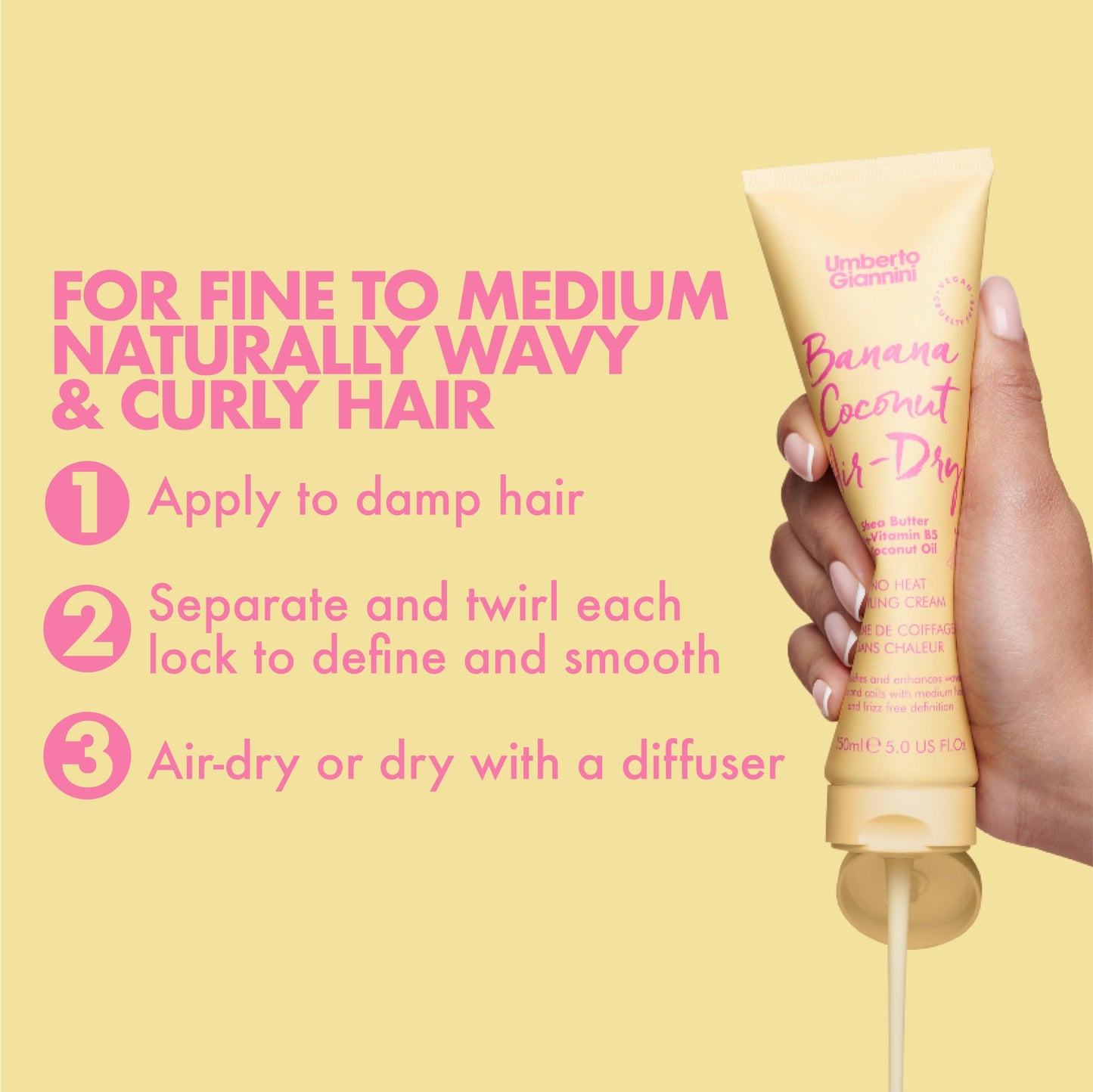Umberto Giannini Banana Coconut Air Dry Cream 150ml - Weightless Curl Cream with Medium Hold