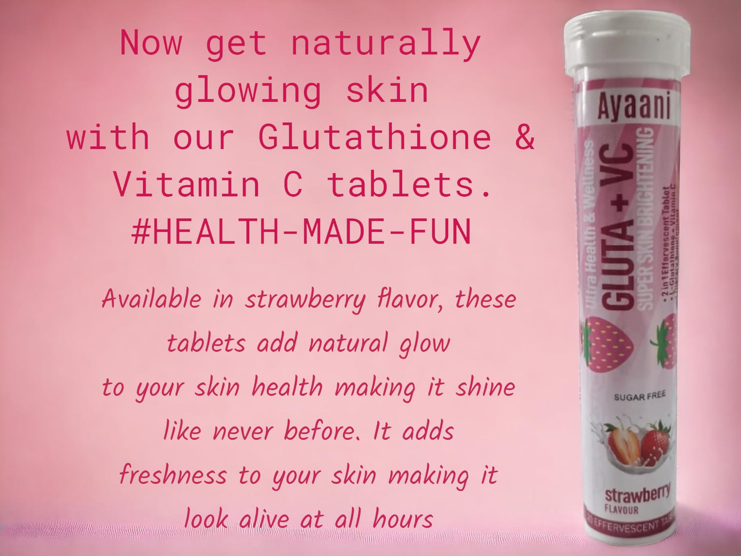 Glutathione 500mg & Vitamin C 500mg Strawberry Flavour Effervescent Tablets-Premium Skin Brightening, Antioxidant- 20 Tablets