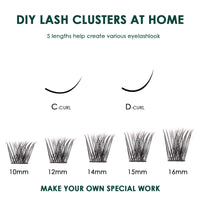 Lanciley Lash Extension Kit 120 Pcs Individual Lashes Soft Light Thin Band Cluster Lashes Eyelash Extension Kit C D Curl Lash Clusters with Bond and Seal Tweezers DIY at Home Mix 10-16mm - L17
