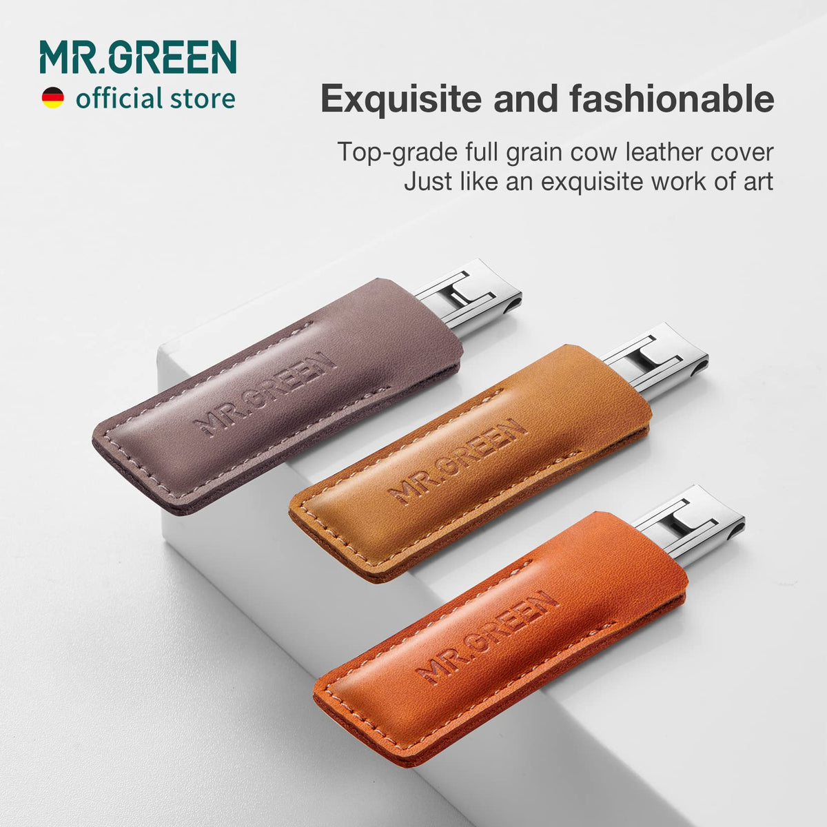 MR.GREEN Ultra Thin Nail Clippers Advanced Precision Technology Nail Cutters with Cow Leather Cover Superior Texture Manicure Tools (Dark Brown)