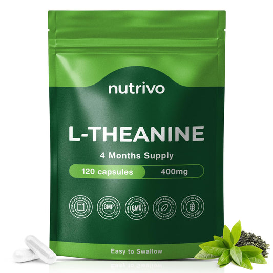 Nutrivo L Theanine 400mg | 120 Vegan Capsules - 4 Months Supply | Good Alternative to L-Theanine Powder, Gummies and Drops | UK Made L'Theanine Supplement