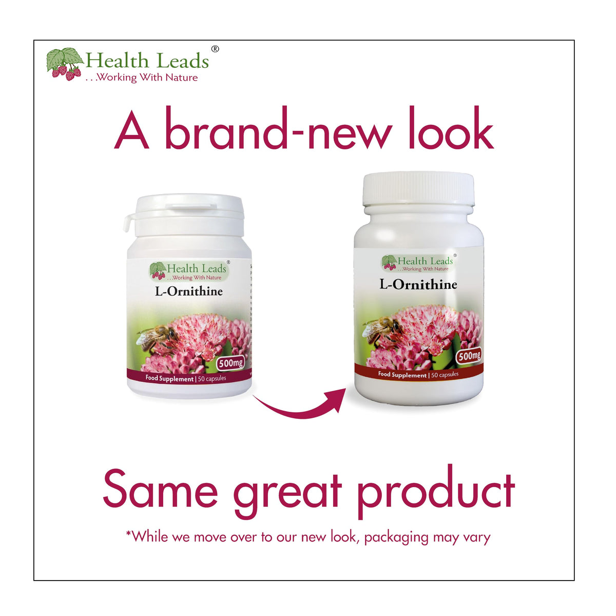 Health Leads ...Working With Nature L-Ornithine 500mg x 50 Capsules ¦ Clean Additive Free British Supplements