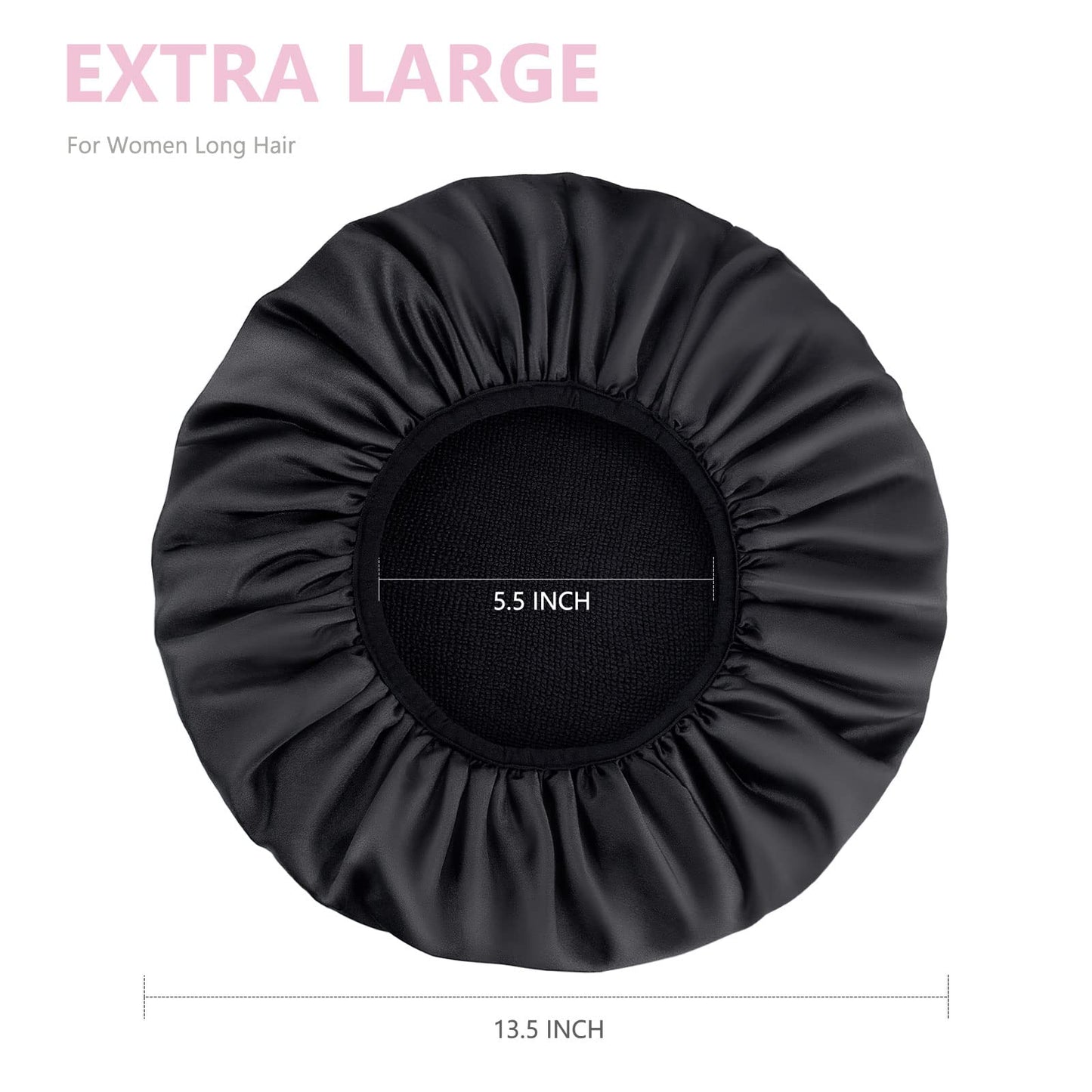 Aquior Shower Cap,Extra Large Triple Layer Bathing Cap with Dry Hair Function for Women Microfiber Terry Cloth Silky Satin 100% Waterproof Reusable Long Hair Bath Caps