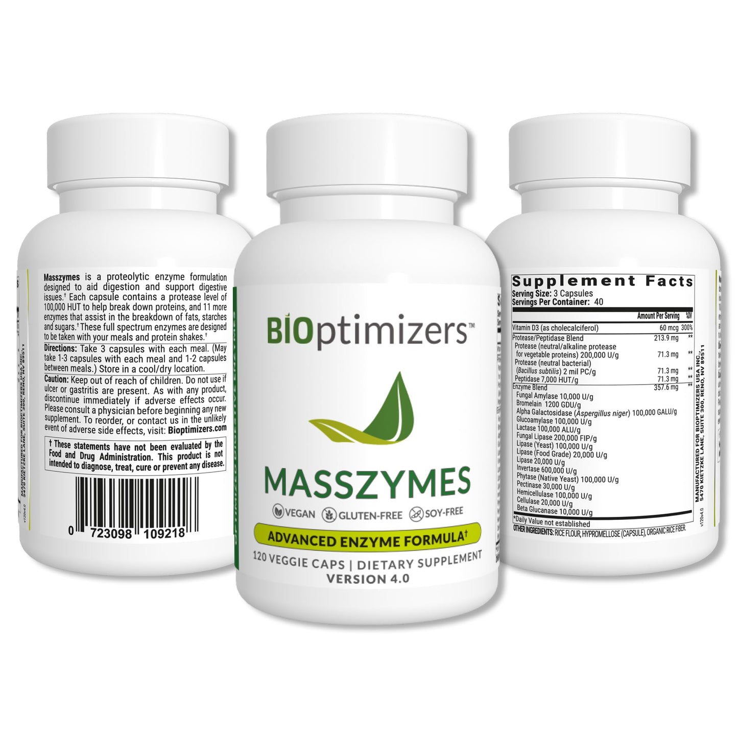 BiOptimizers MassZymes Digestive Enzymes (120 Capsules) and P3-OM Probiotic & Prebiotic (60 Capsules) Supplement Bundle
