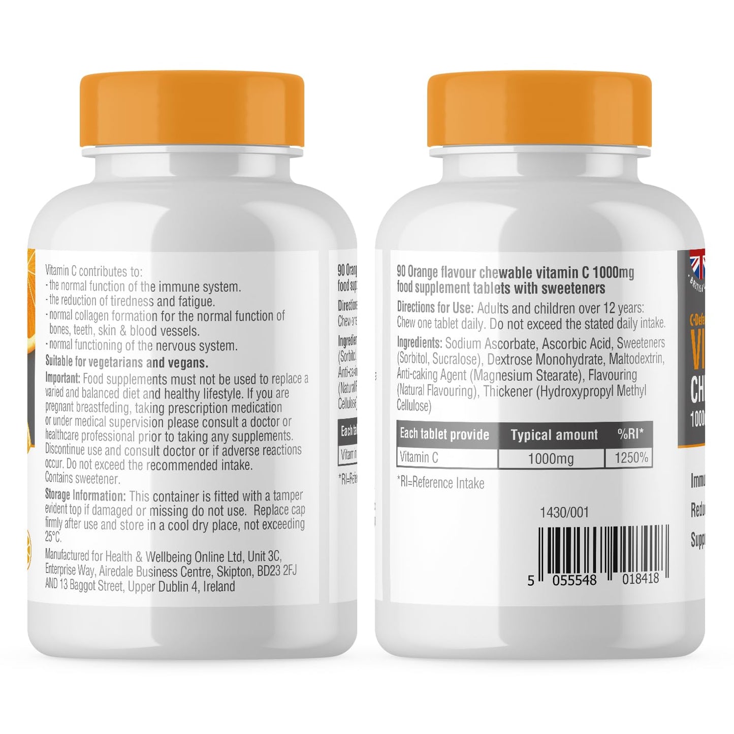 Vitamin C 1000mg Chewable by Club Vits - 90 Tablets - Supports Immune Health and Helps Fight Colds - Helps Reduce Tiredness and Fatigue