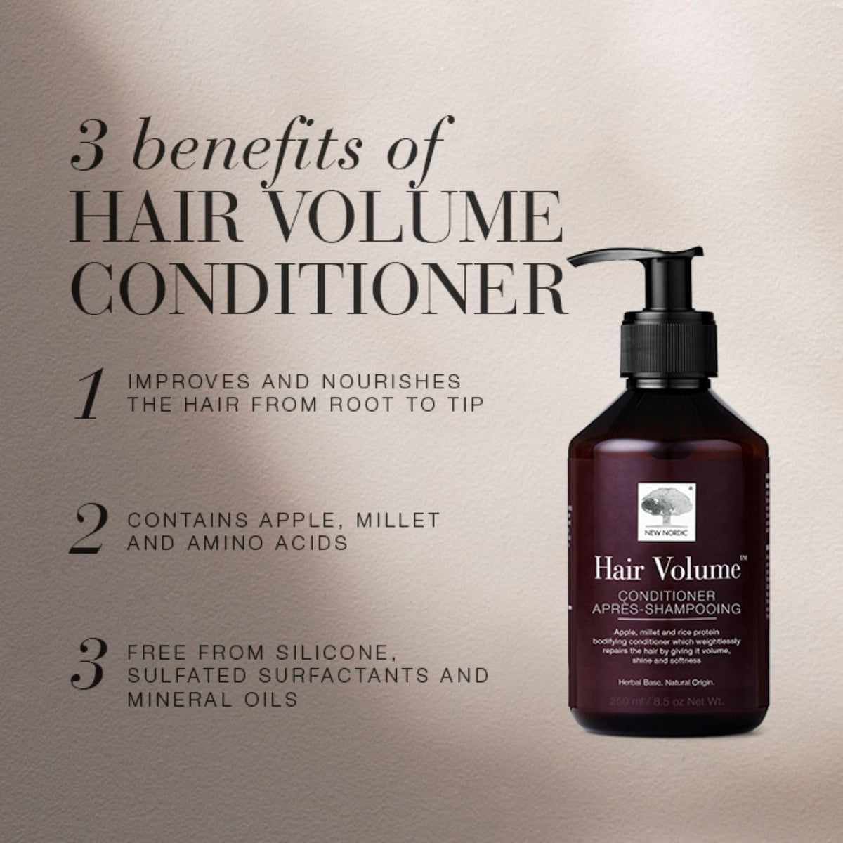 New Nordic Ltd New Nordic Hair Volume Conditioner 250ml - Herbal Based Hair Repair and Thickening Conditioner for Dry Damaged Hair - Suitable for Men and Women
