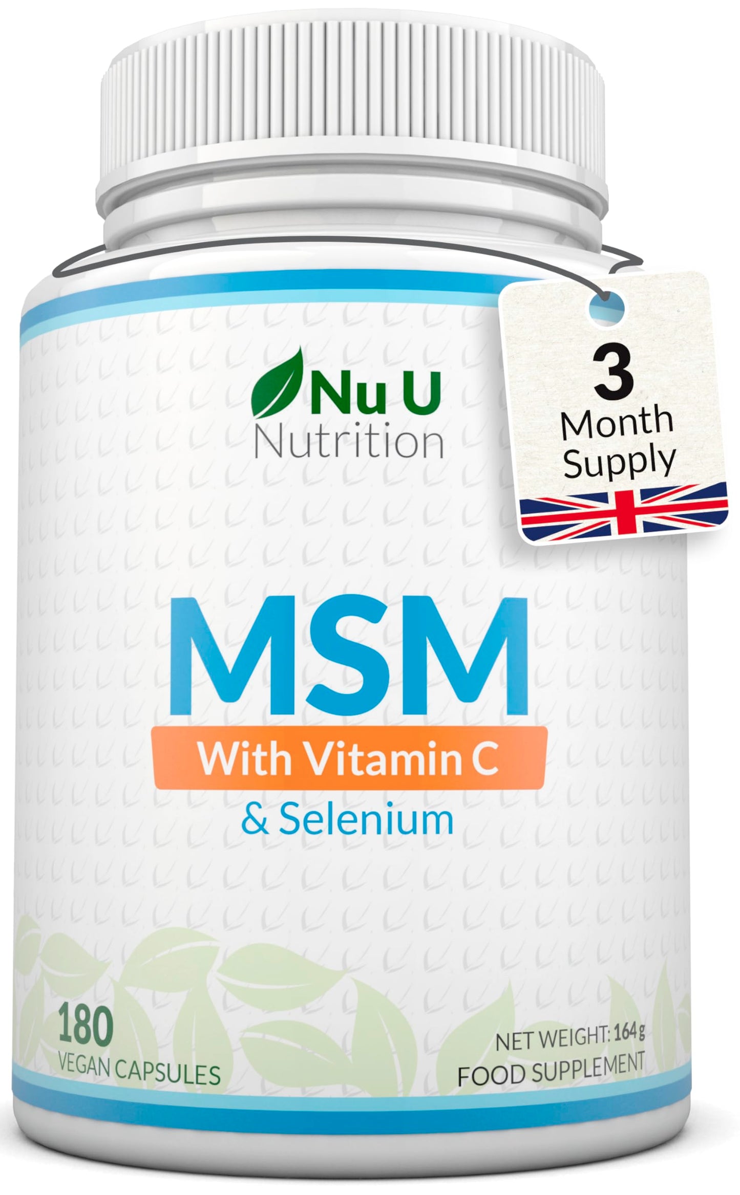 Nu U Nutrition MSM 1200mg - 180 Capsules - 3 Month Supply - Methylsulfonylmethanethane with Added Vitamin C and Selenium - High Strength MSM