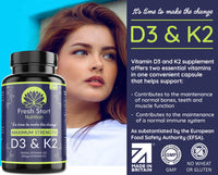 Vitamin D3 4000 IU and Vitamin K2 200µg MK7 - Vitamin D3 K2 High Strength Supplement - 120 Capsules 4 Month Supply Cholecalciferol - K2 Menaquinone-7 - Made in The UK