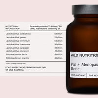 Wild Nutrition Food-Grown® Peri + Menopause Supplement Biotic | Supports Microbiome Balance During Peri/Menopause | 8 Billion Microbiotic Strains | Natural lactobacillus acidophilus | 30 Vitamins
