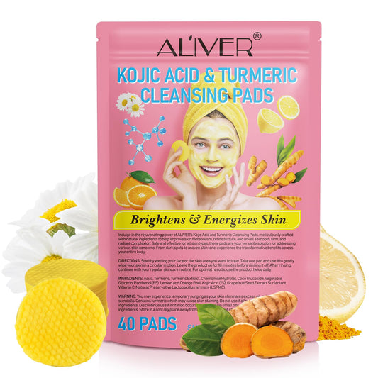 Generic Turmeric Kojic Acid Cleansing Pads 40Pcs, Turmeric Exfoliating Foaming Pads, Fight Acne, Balance Skin Oil And Water, Lighten Blemishes, Brightens Skin Tone, Safe For Sensitive Skin