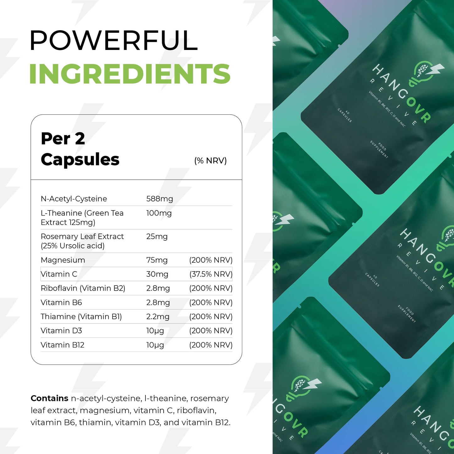 Hangovr Liver Detox Supplement, Formulated with NAC & Electrolytes Vitamins B1, B6, B12, Vitamin C, D3 & Magnesium, Food Supplement, 40 Vegan Capsules