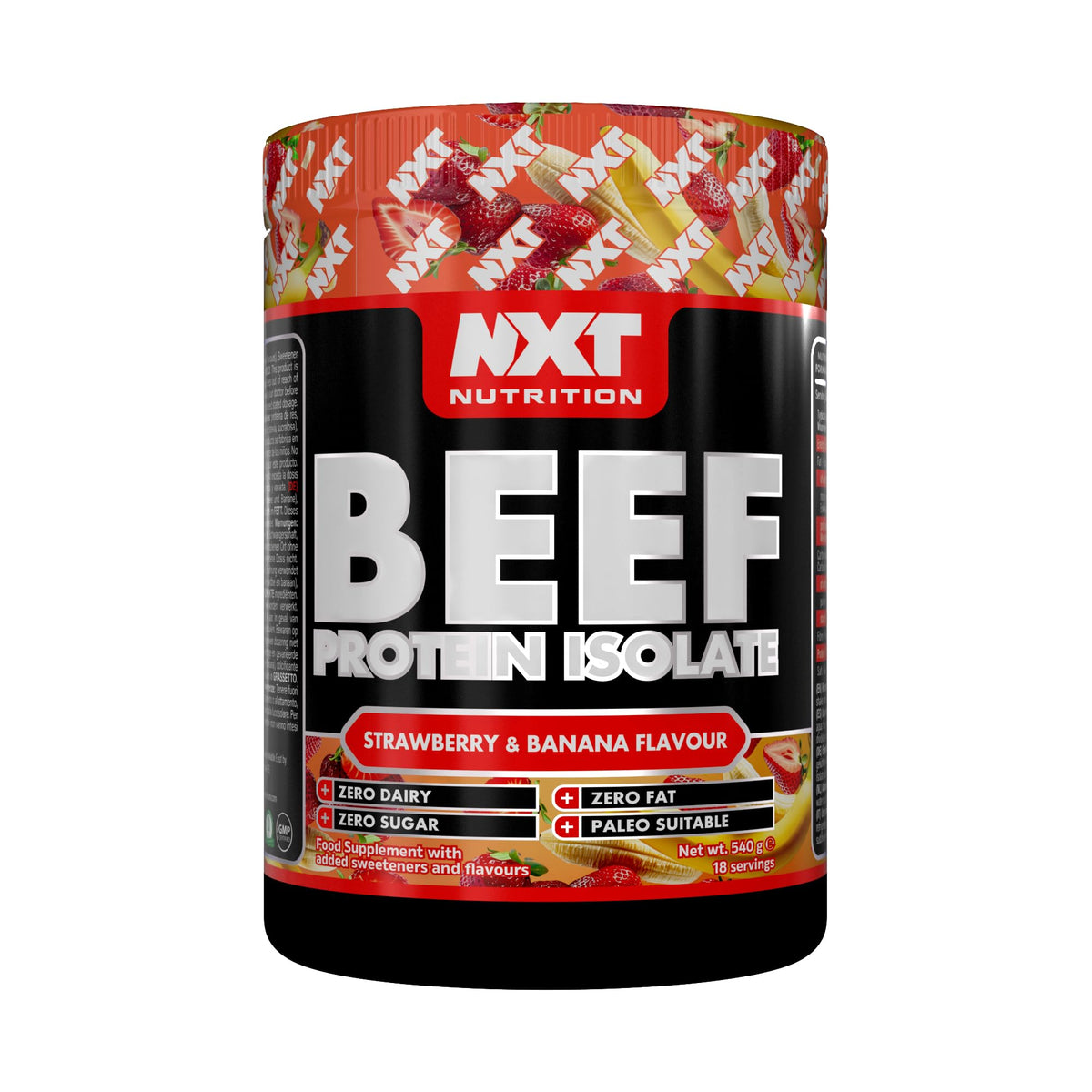 NXT Nutrition NXT Beef Protein Isolate 540g - High Protein Powder in Natural Amino Acids - Paleo, Keto Friendly - Dairy and Gluten Free - 540g - Strawberry & Banana