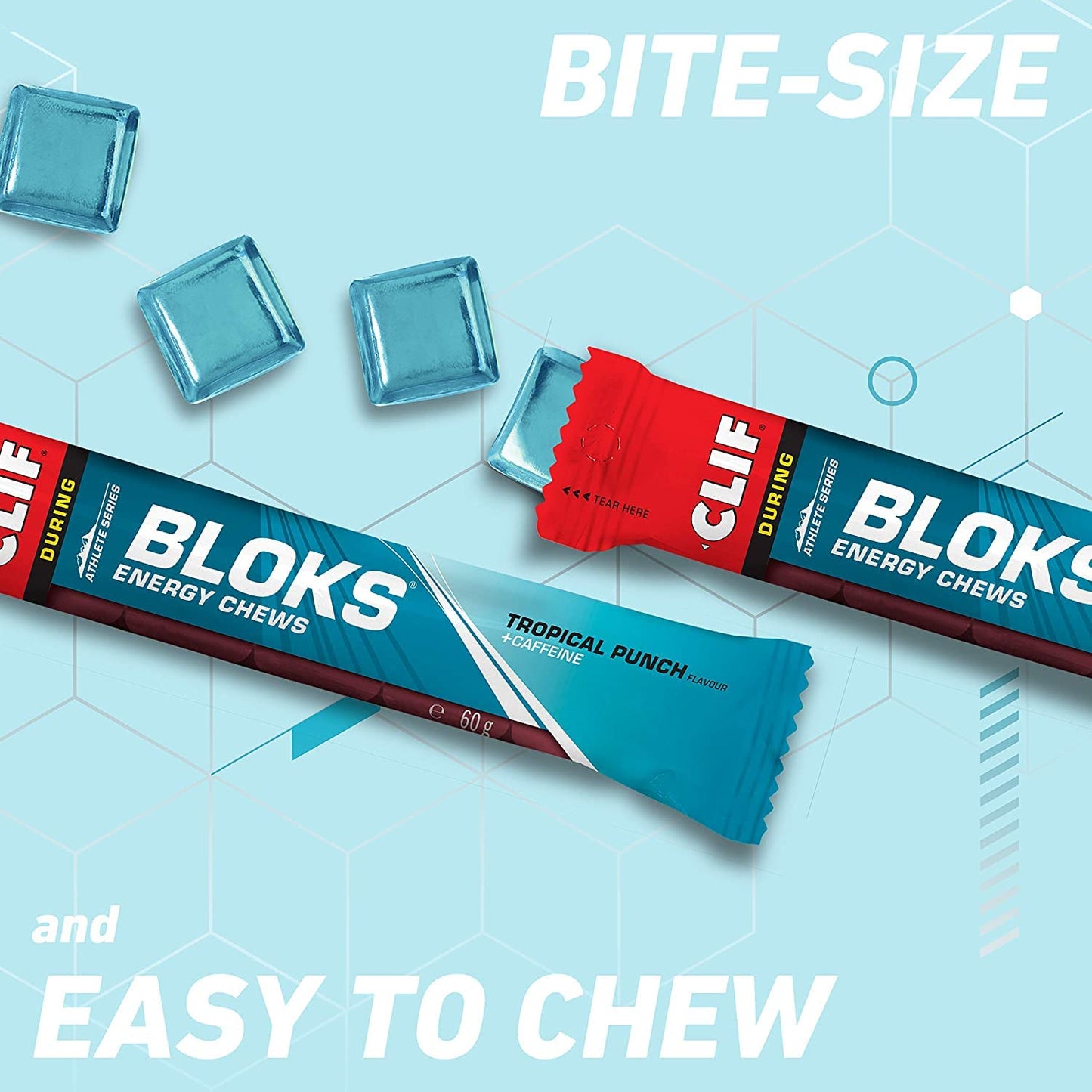 CLIF Bar Clif Bloks Energy Chews Tropical Punch with Caffeine Sports Supplements, 60 g (Tropical - 3 Packs)