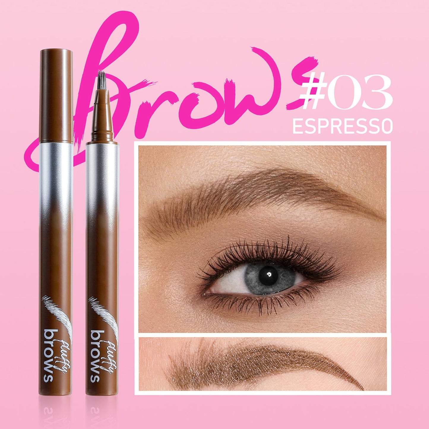 Magic Liquid Eyebrow Pen & Angled Brush Pencil - Waterproof, Long-Lasting For Natural Full Brows (03 Espresso）