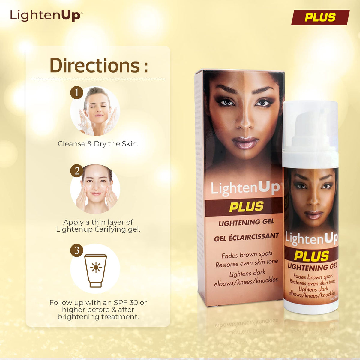 OMIC Lighten-Up LightenUp Plus, Skin Brightening Gel - 30ml/1 Fl oz - Moisturizing Gel to Restores Even Skin Tone, with Shea Butter & Coconut Oil