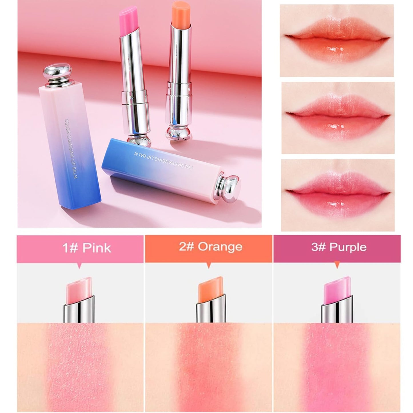 Colour Changing Lip Balm, Long Lasting Moisturizing Lipsticks, Natural Lip Balm Ingredients, Relieves Dry Lips, Long Lasting Jelly Lipstick, Pre-makeup Base to Moisturize Lips, 3Pcs