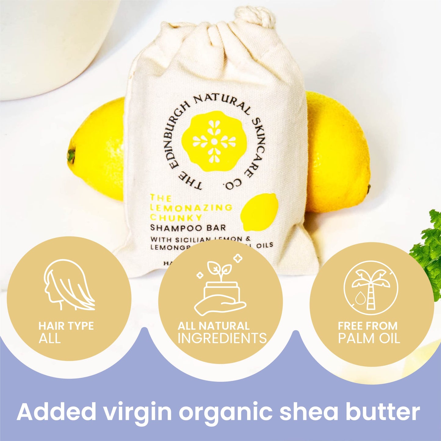 The Edinburgh Natural Skincare Company Ltd. Lemonazing Chunky Shampoo Bar | Nourishing & Cleansing | Soften Hair, Boost Blow | For Stronger & Shinier Hair | 100% Natural