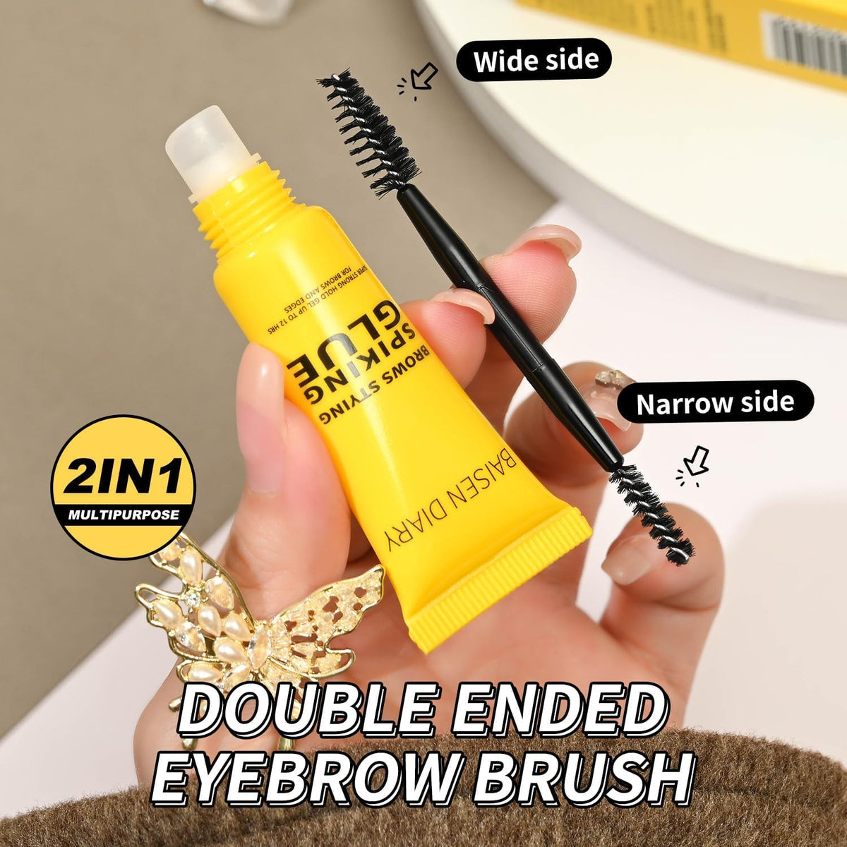 HOPHAT 2PCS Eyebrows Styling Spiking Glue – Long-Lasting Glue for Brows & Edges 2 in 1 Eyebrow Gel, Strong Hold for Fluffy & Defined Brows, Eye Brow Setting Gel 10ml