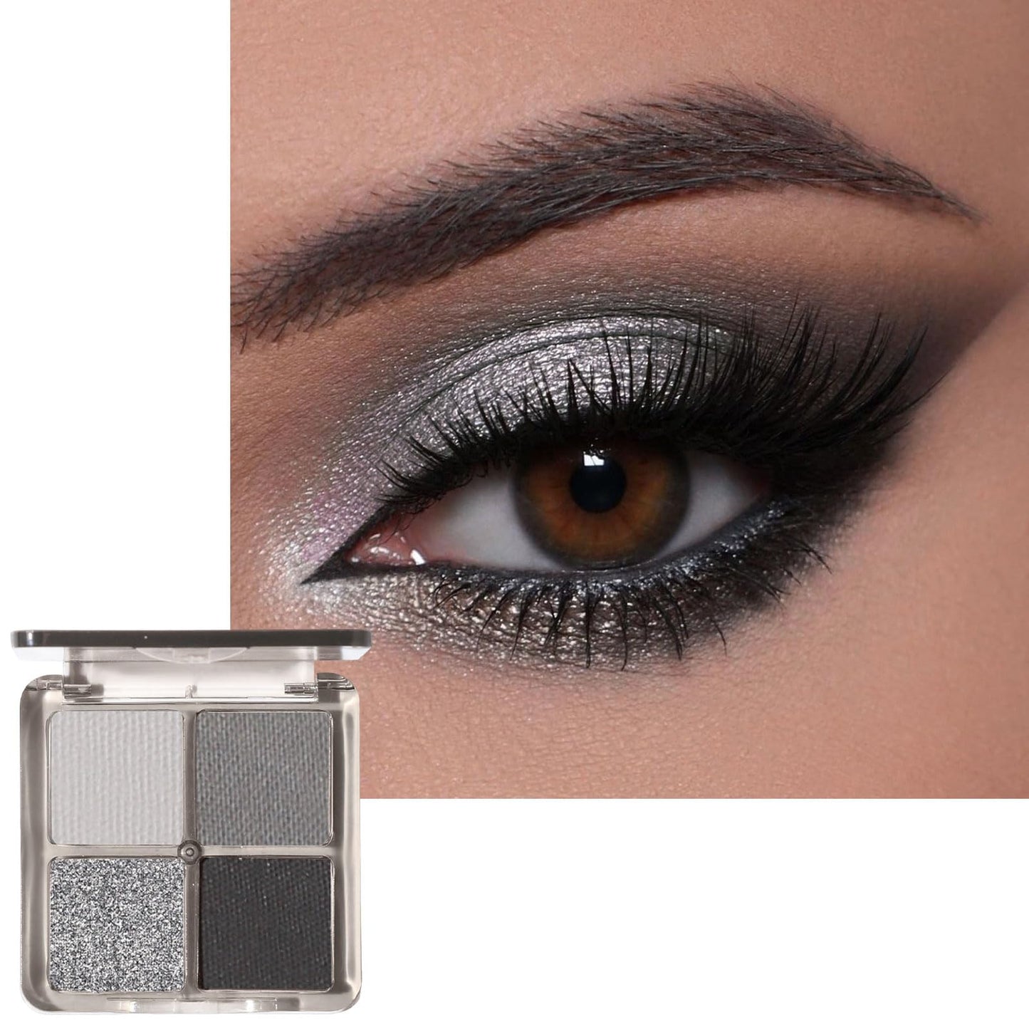 Black Silver Smoky Eyeshadow Palettes, Gray Cool Make-Up Palettes Shimmer Glitter Eye Shadow, 4-colour Gothic Highly Pigmented Long Lasting Shimmering and Matte Eye Shadow Palette