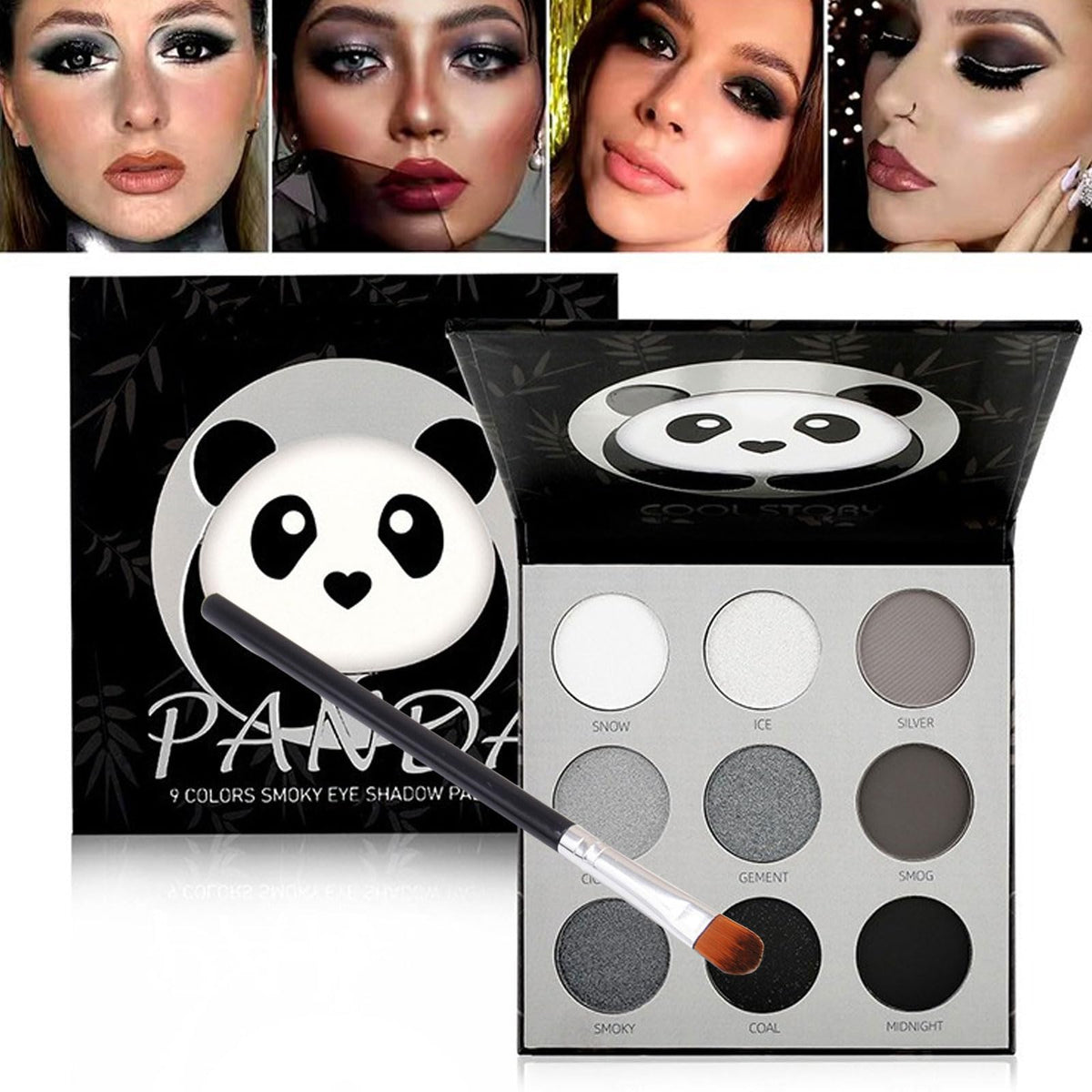AYNKH Black Smokey Eyeshadow Palette Makeup, Halloween Black Eyeshadow Palette, 9 Colors Black Silver Gray White Highly Pigmented Gothic Makeup Matte Glitter Eyeshadow Palette for Girls and Women