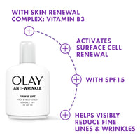 Olay Anti-Wrinkle Firm & Lift Face And Neck Lotion With SPF15, Helps Visibly Reduce Fine Lines & Wrinkles And Protects Against Premature Signs Of Ageing,100ml