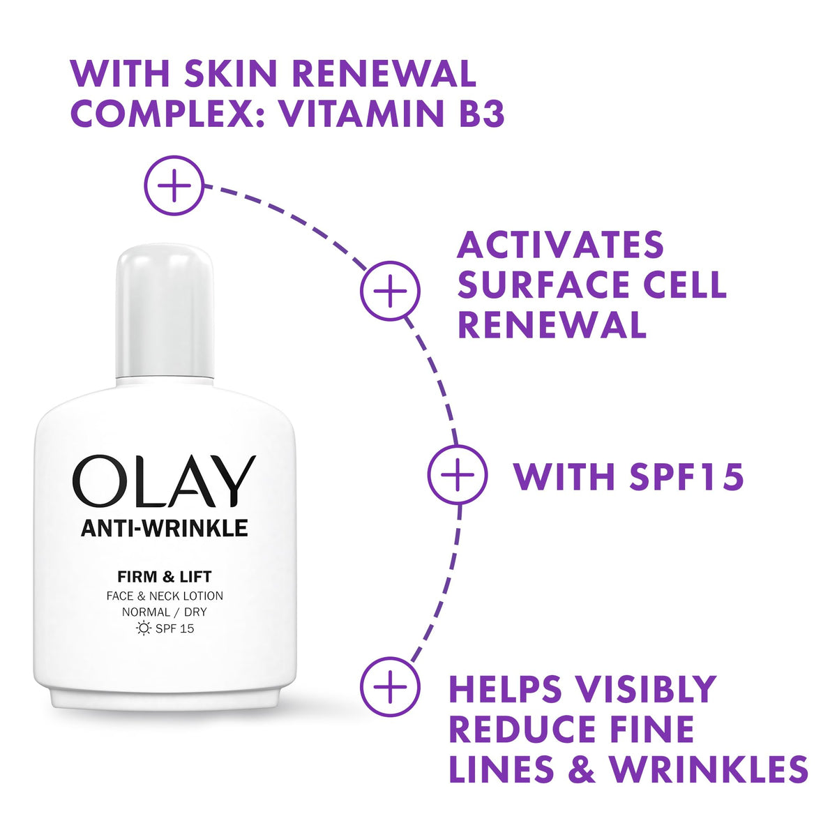 Olay Anti-Wrinkle Firm & Lift Face And Neck Lotion With SPF15, Helps Visibly Reduce Fine Lines & Wrinkles And Protects Against Premature Signs Of Ageing,100ml