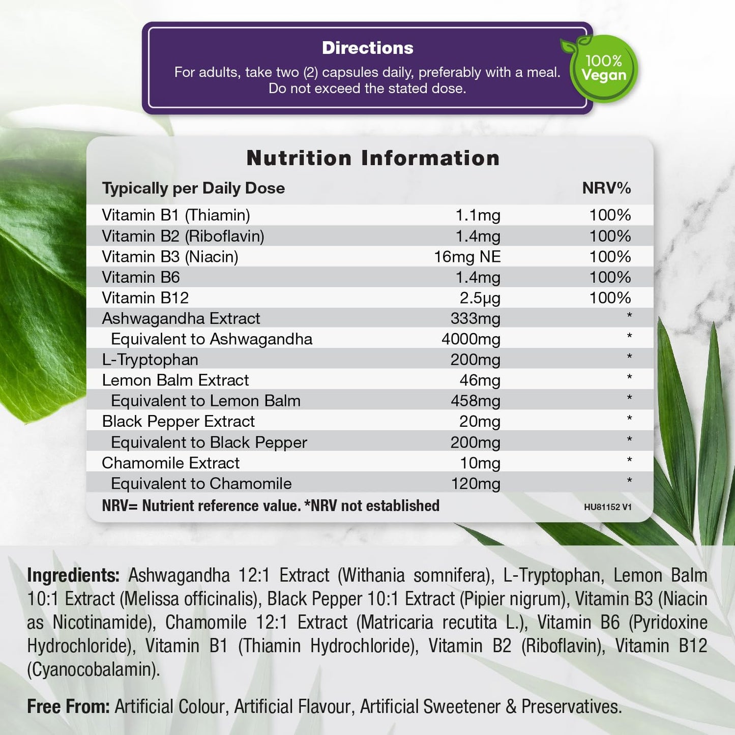 Horbäach Night Time Complex 5000mg | with Ashwagandha KSM-66, Lemon Balm, Chamomile and L-Tryptophan | 60 Vegan Capsules | Sleep Complex for Men & Women | by Horbaach