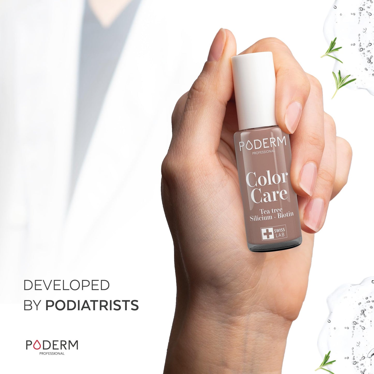 PODERM - FUNGAL NAIL INFECTIONS - Taupe nail varnish TEA TREE - Prevention & Treatment of Nails Yellowed/Damaged by FUNGAL INFECTIONS - TREATS & COLOURS - foot/hand treatment - Swiss Made