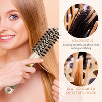 AIMIKE Round Hair Brush, Nano Thermal Ceramic & Ionic Tech Hair Brush, Small Round Brushes w/Boar Bristles for Blow Drying, Enhance Texture for Hair Drying, Styling, Curling and Shine (Barrel 1 inch)