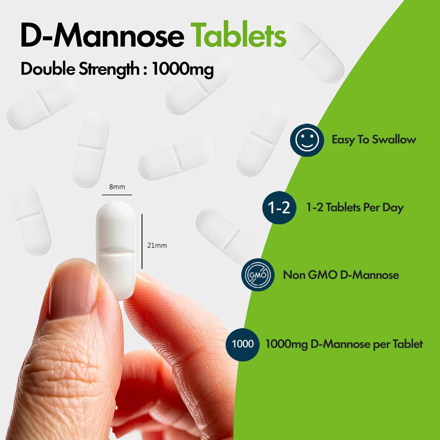 YourSupplements D-Mannose Tablets 1000mg | Easy Swallow Coated Tablets | 240 Pack | High Strength | Natural Relief & Vegan Friendly