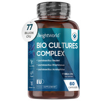 Bio Cultures Complex Probiotics and Prebiotics - 77 Billion CFU - 20 Live Bacterial Cultures - 60 Probiotic Complex Capsules for Women & Men - Lactobacillus Acidophilus, Gasseri, Rhamnosus & Reuteri