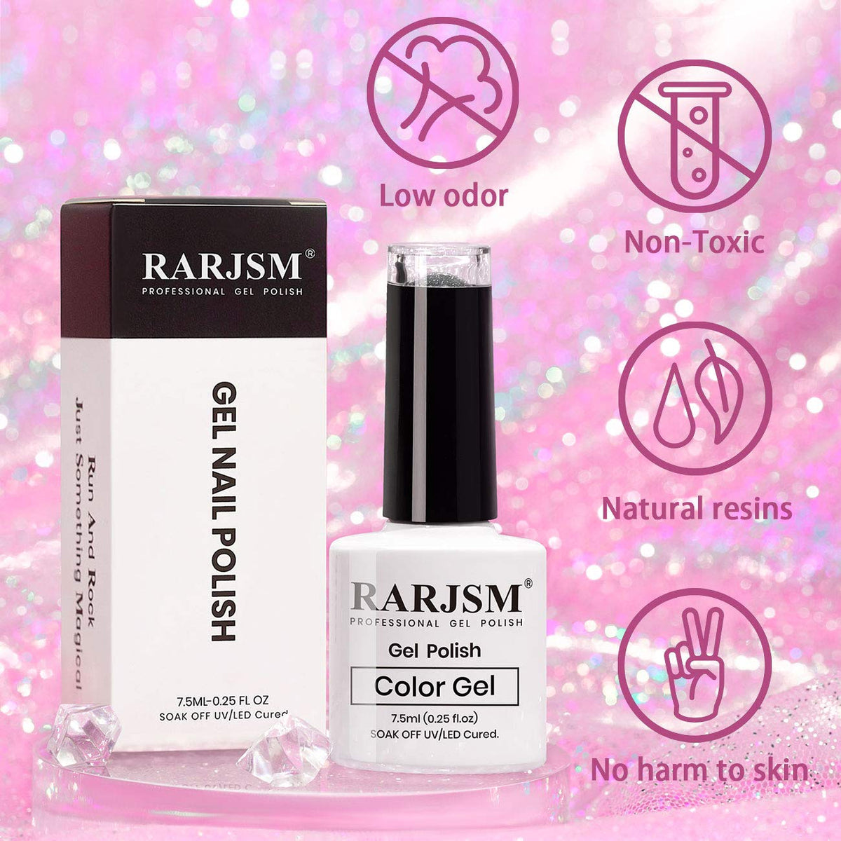 RARJSM Diamond Pink Glitter Nail Gel Polish,Glitter Gel Nail Polish,Bright Hot Pink Sparkle Nail Gel Soak off Requires Drying Under UV LED Lamp Nail Beauty Art Design Salon DIY Home 1Piece 7.5ML