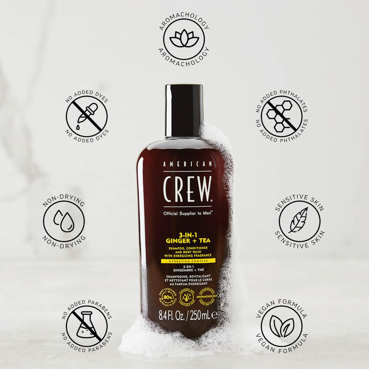 American Crew 3-in-1 Shampoo, Conditioner and Body Wash Ginger and Tea, 250 ml