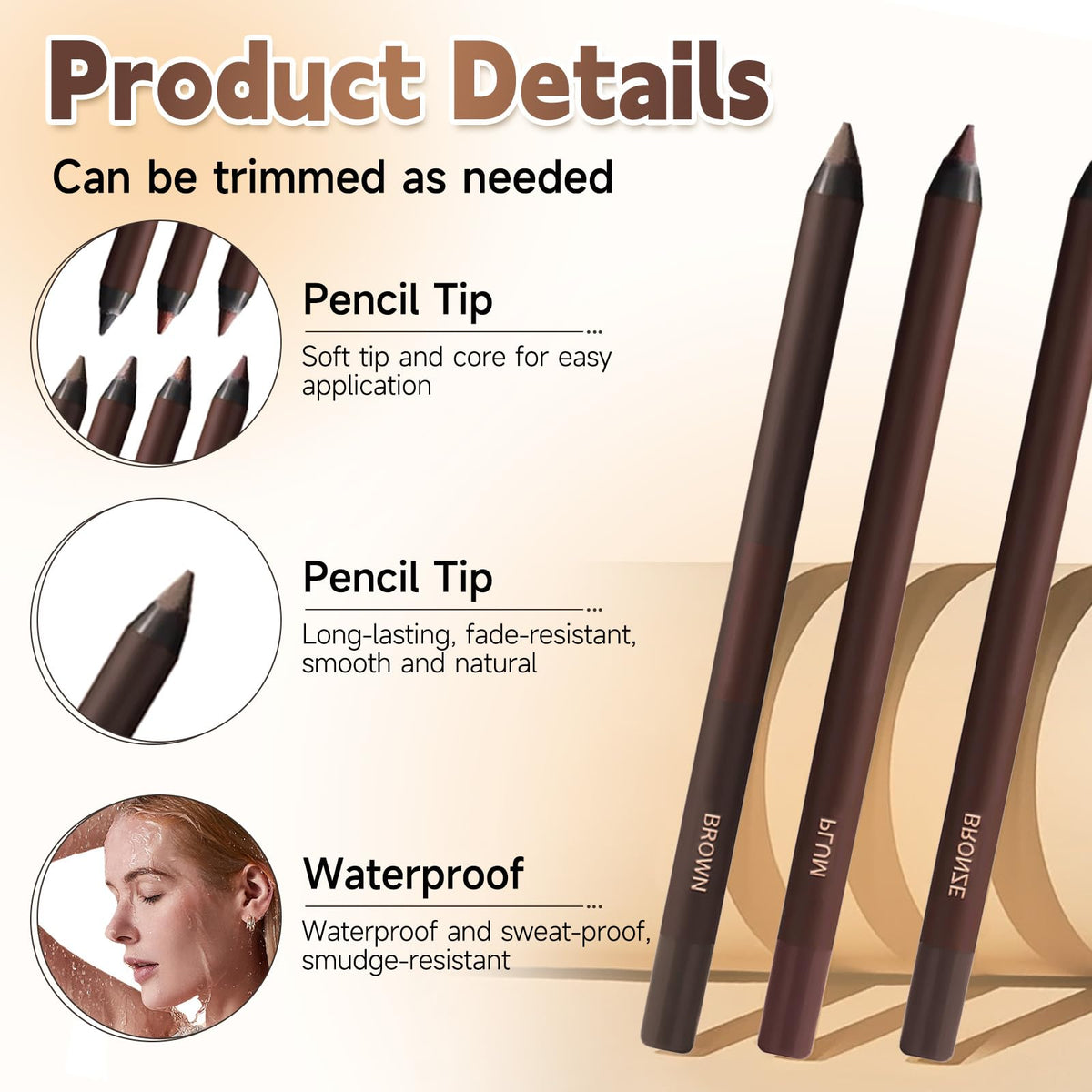 Kenmohuo Waterproof Eyeliner Pencil, 2025 Waterproof Eyeliner Duo Sharpenable Eye Pencil, Longwearing Eye Makeup with Ultra-Fine Tip, Silky Smooth and Easy To Color (Pack of 2, Plum)